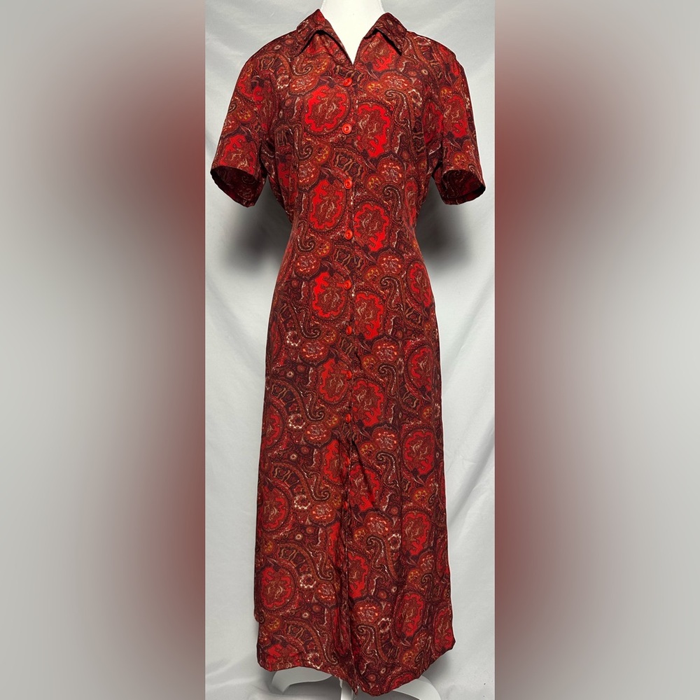 NEWTEX APPARELS Vintage Paisley Collared Button‎ Down Tie Back Maxi Dress Size M